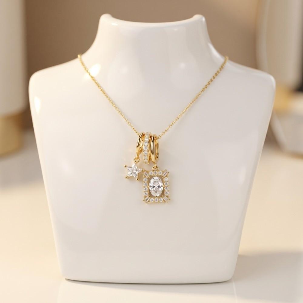 Charm Star Pendant Necklace Decoration Zircon Collarbone Chain Vintage Square Necklace  Girls