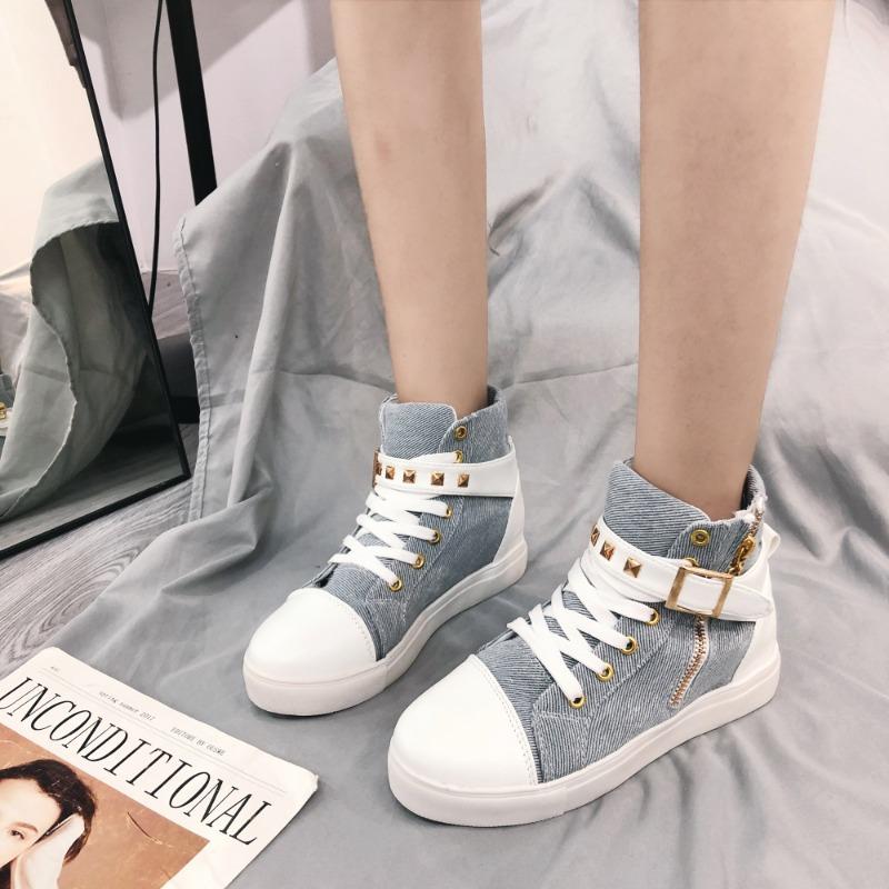 High-top Canva Shoes  Women's Couple Shoes Classic Versatile Preppy Style Fabric Board Vintage Three-times Cured Student
