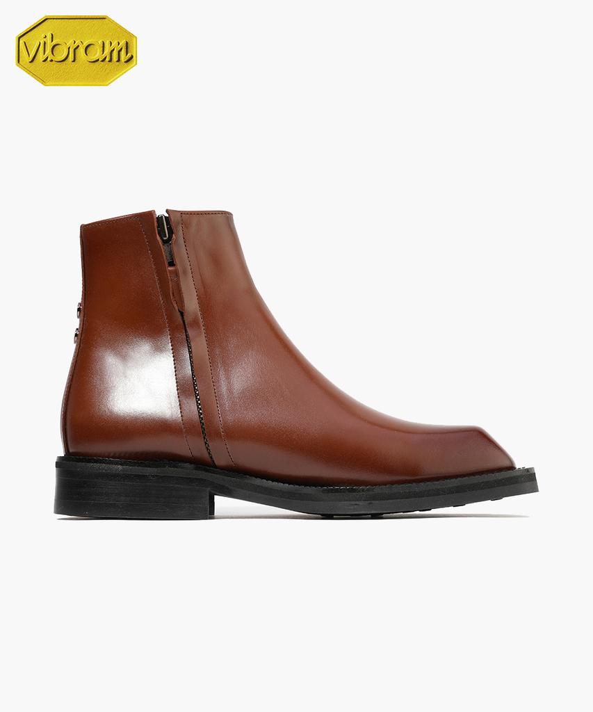 Firenze Atelier [Vibram] Volume Square Toe Standard Rubber Sole Zipper Boots 9420-Z [Wine Brown]