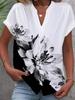 European American Women Printed Long Sleeve Shirt with Wave Collar Summer