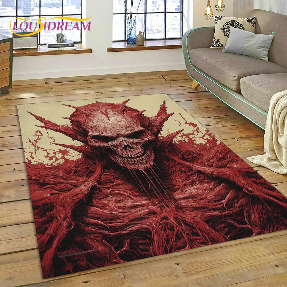 3D Horror Gothic Skull Skeleton Rug Carpet for Living Room Bedroom Decor,Floor Mat Non-slip Decoration for Sofa Doormat Gift Kid