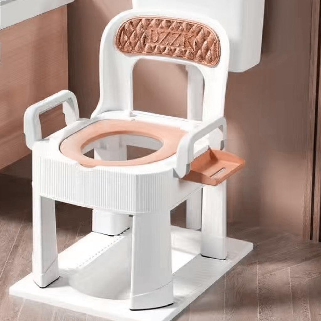 Squat Toilet Commode Chair Detachable Foldable Non Slip Armrest Backrest Cushion Quick Drying Extra Wide Commode Bathroom Sitting Bath Stool