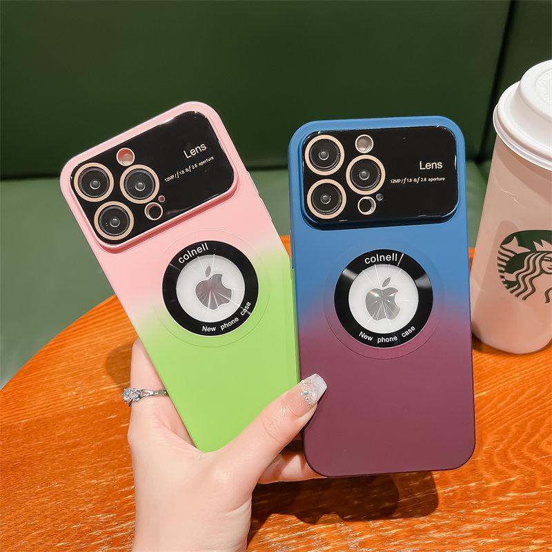 For Magsafe Large Window Camera Protection Case For iPhone 14 12 11 13 Pro Max Plus Logo Hole Magnetic Gradient Color Soft Cover