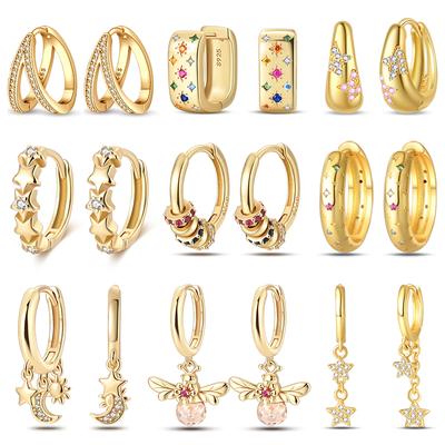 Klassische Ohrringe 925 Silber Sterne Monde Perlen Bienen Goldene Creolen für Damen Verlobung Geburtstag Proluxe Echtschmuck Geschenk