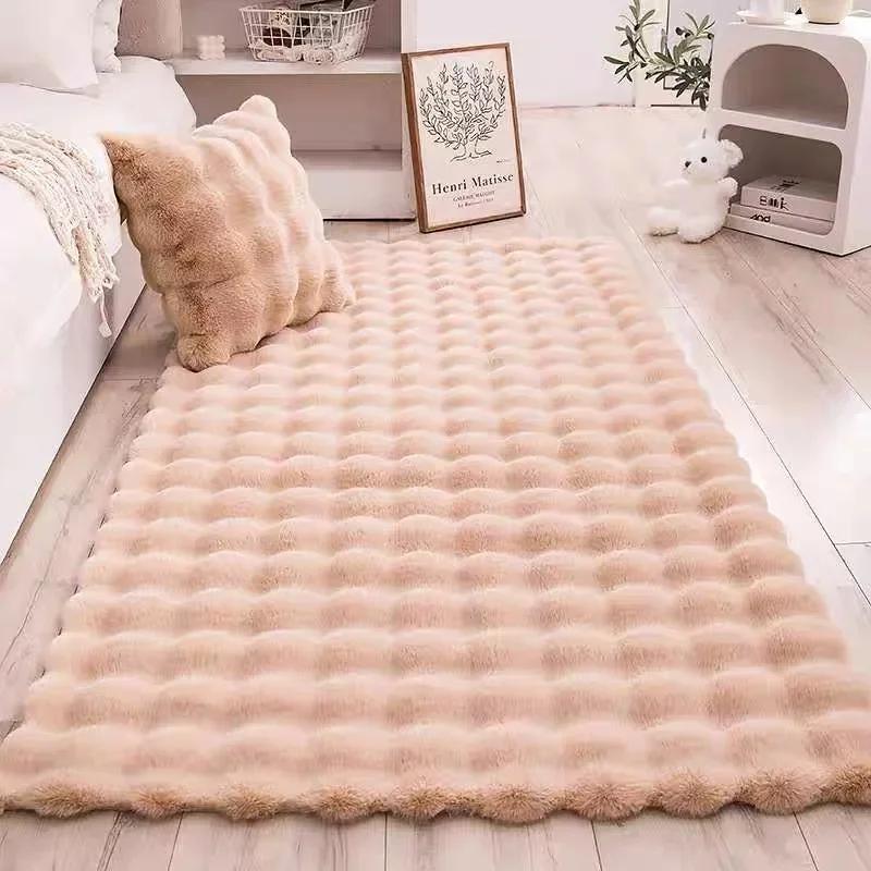White Long Hair Bedside Carpet Bubble Plush Carpet Bedroom Bedside Tatami Mat Home Decor Imitation Rabbit Hair Balcony Cushion 40X120CM