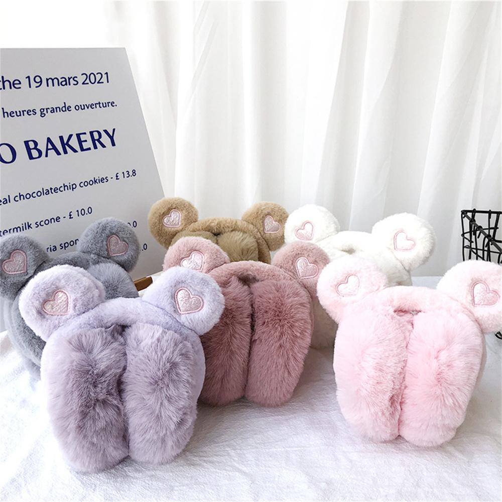 Cute Bear Ears Winter Warm Earmuffs Plush Thick Soft Ear Muffs Protect Ears Foldable Warmer Cover Earflaps for Women Girls Kids