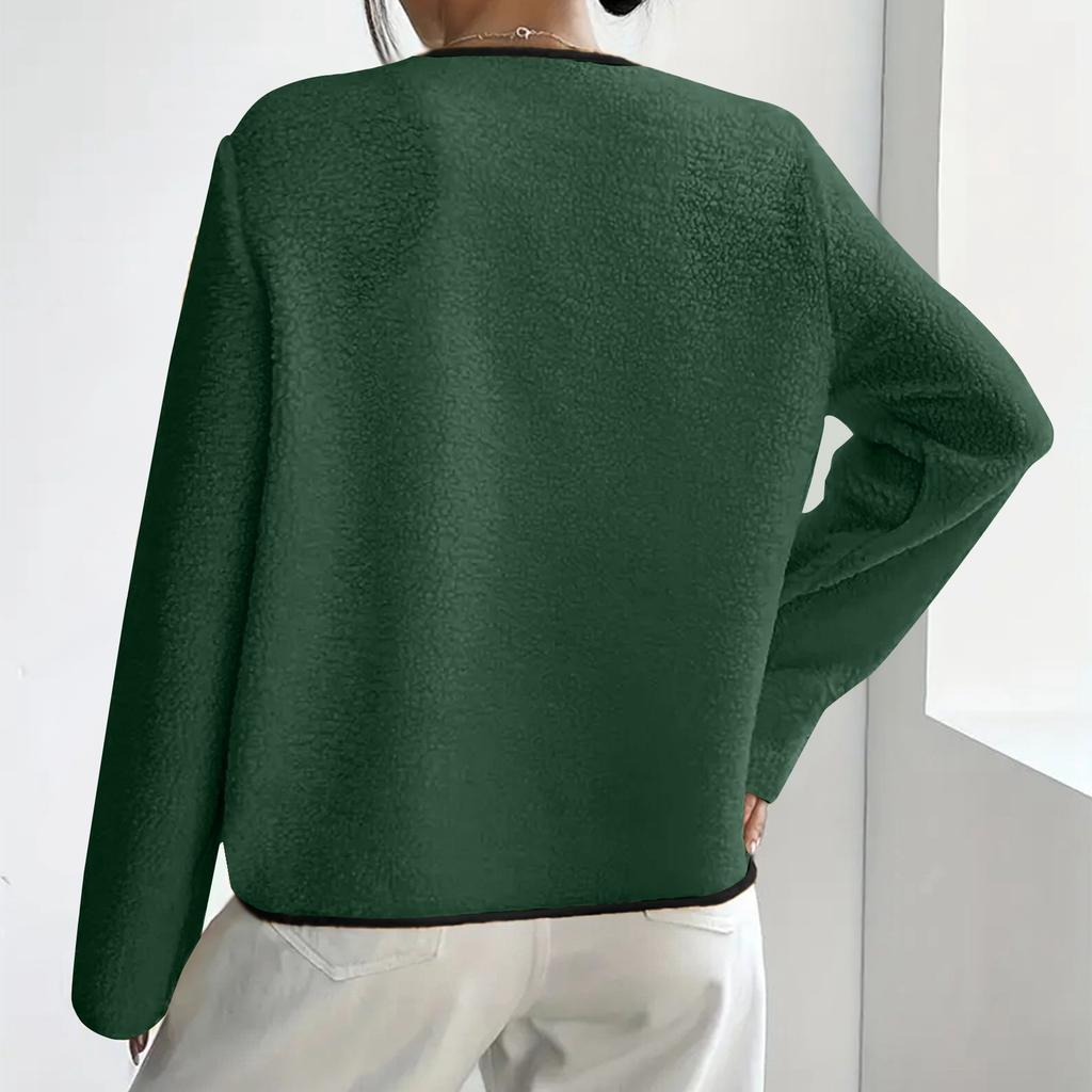Women's Fashion Casual Plus Size Long Sleeve Solid Color Fleece Jacket