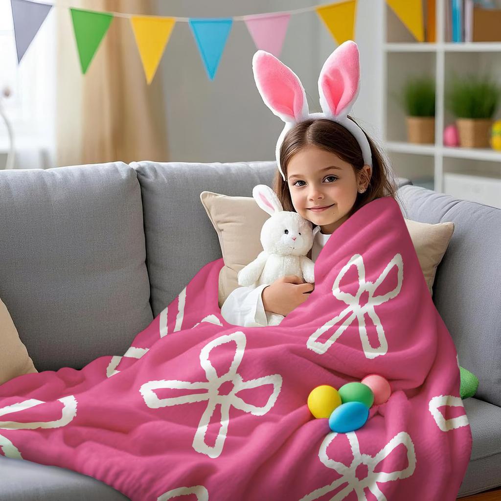 Vintage Sweetheart Bow,Heart&Shark Full-Print Fleece Blanket for Adult Quality Super Soft Warm Blanket for Travel Office Home