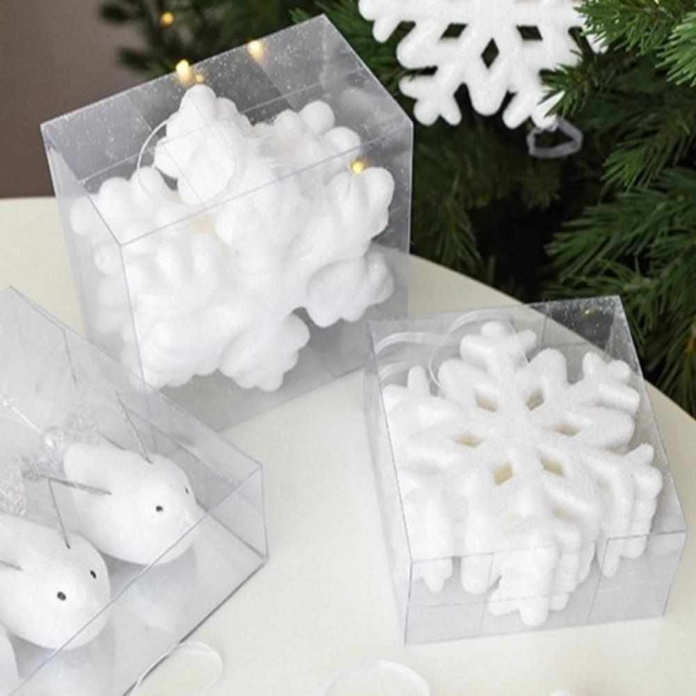 White Christmas Bear Ornaments Flocking Snowflake Hanging Pendant  Party Decoration