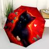1pc Black Cat Auto-Fold Umbrella with One-Touch Open/Close - 8 Reinforced Ribs for Windproof Stability,  Yy251118256