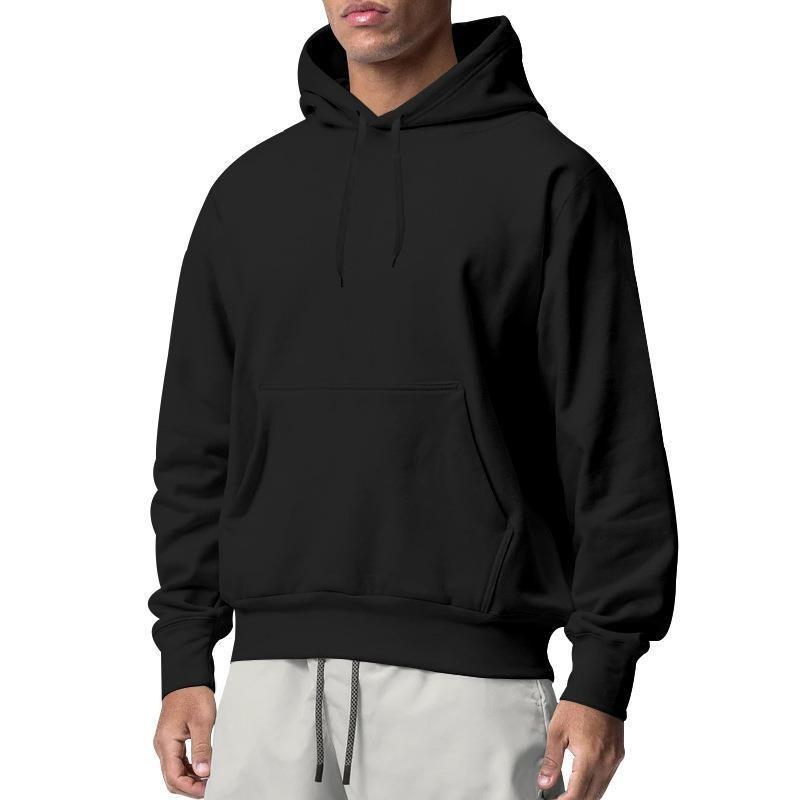 Mens Solid Fleece Hooded Sweatshirt Casual Loose Sports Long Sleeve Pullover