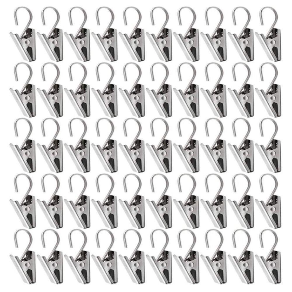 50 Pcs Sturdy Stainless Steel Curtain Clips With Hook Durable Iron Drapery Hook Super Load-bearing Multifunctional