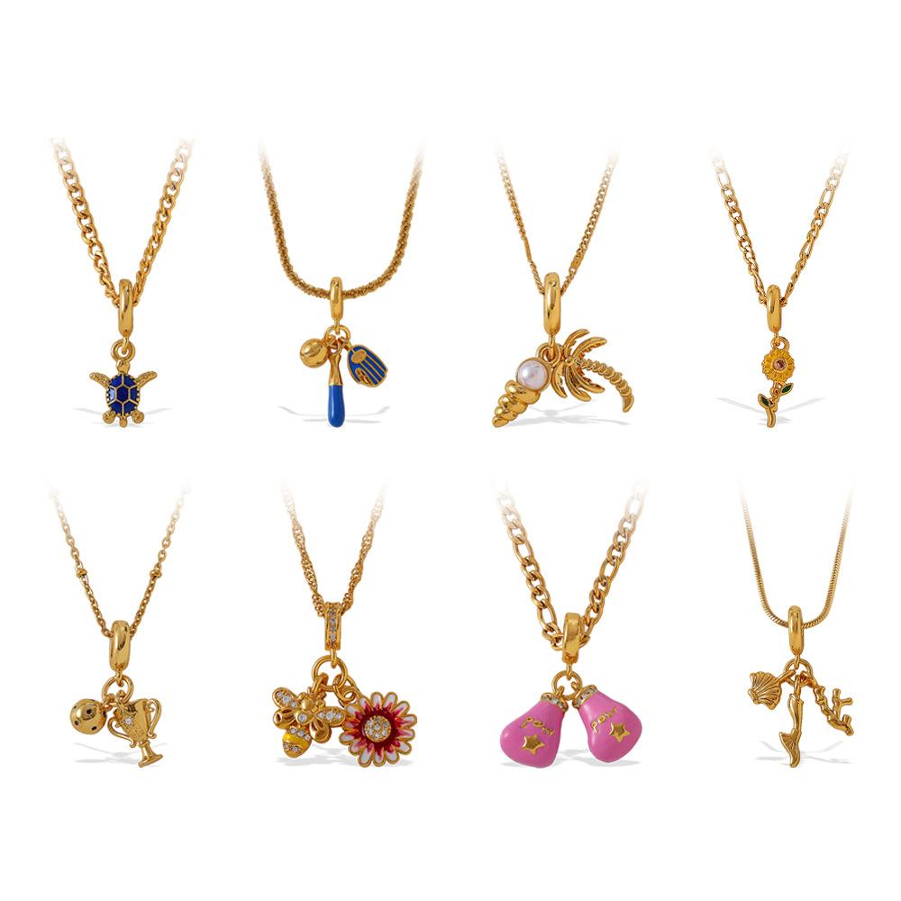 Seaside Vacation Style DIY Turtle Starfish Pendant Necklace Gold-plated Diamond Light Luxury Fashion Jewelry Women