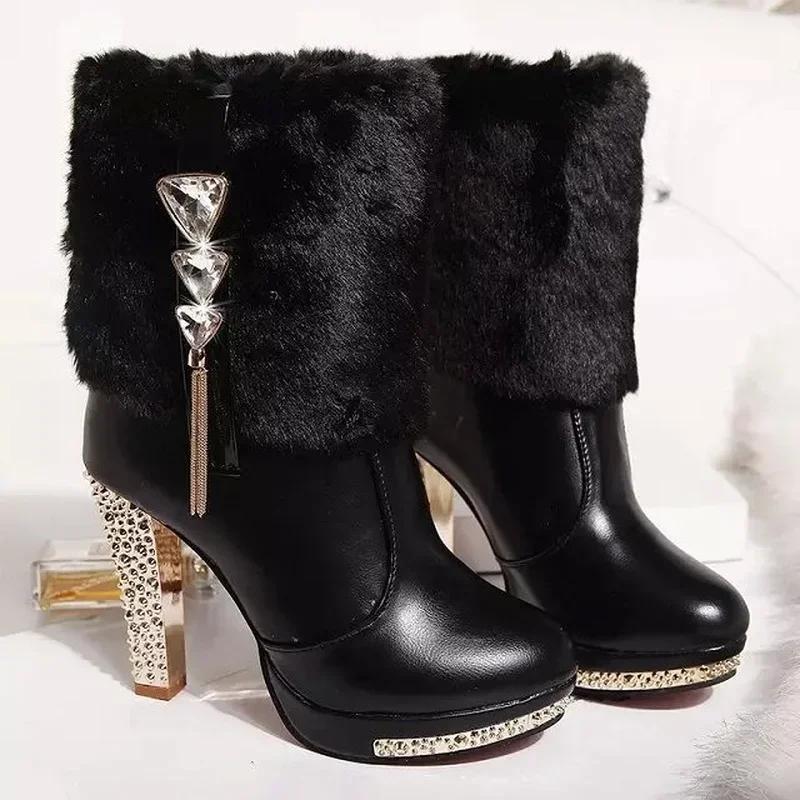 Mode Winterstiefel Damenschuh Winter Neue Stiefeletten Wasserdichte Plateau Damenstiefel Mode Strass Hoch