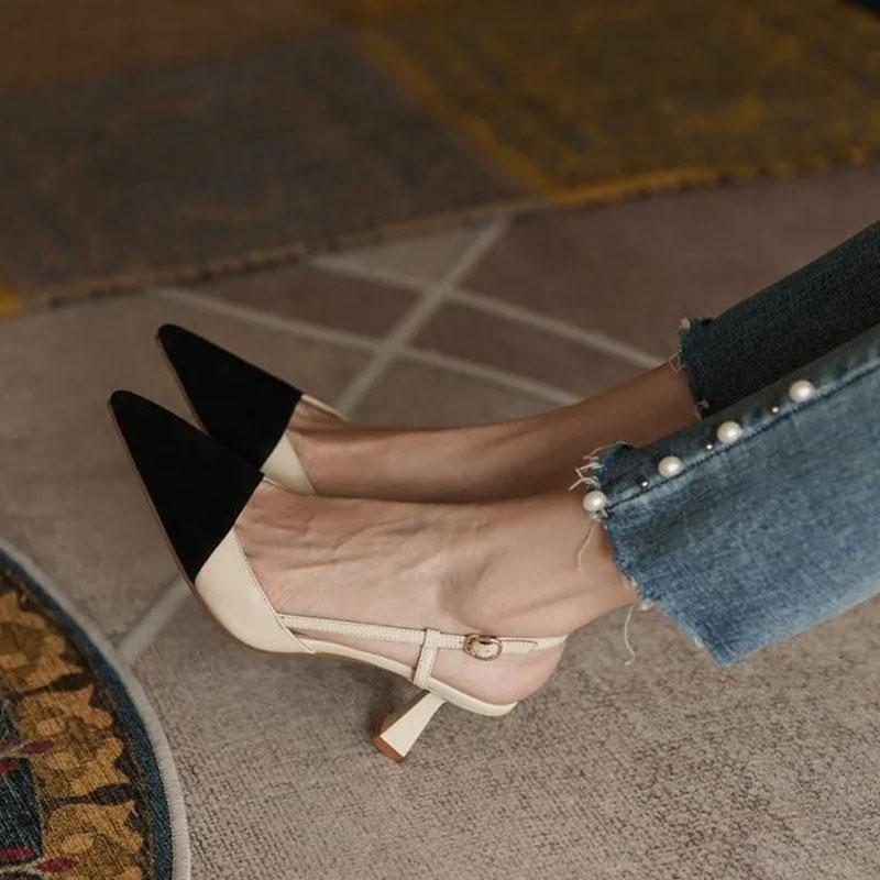 WTEMPO Versatile High Heel Shoes Toe Wrap Women's Soft Leather Comfortable Color Matching Elegant Thin Heel Pointed Toe Sandals Dropshipping Wholesale