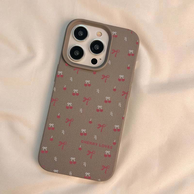Cherry Blossom Lichee Pattern Silicone Phone Case For iPhone 16 Pro Max 15 14 Plus 13 12 11 XS X XR 16e With a Bow Design Cover