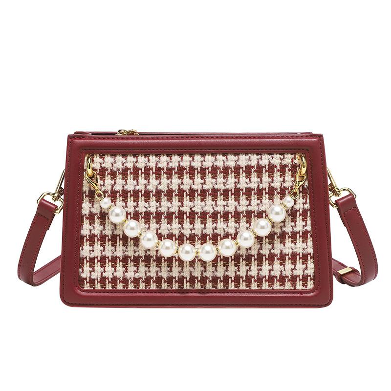 Unique and High-End Wedding Bag 2024 New Red Houndstooth French Style Bridal Bag for Women, Shoulder and Crossbody Bag