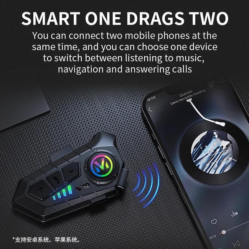 Bluetooth 5.3 Helmet Headset Wireless Hands-free Call Phone Kit Motorcycle Waterproof Earphone Music Player Speaker for Moto