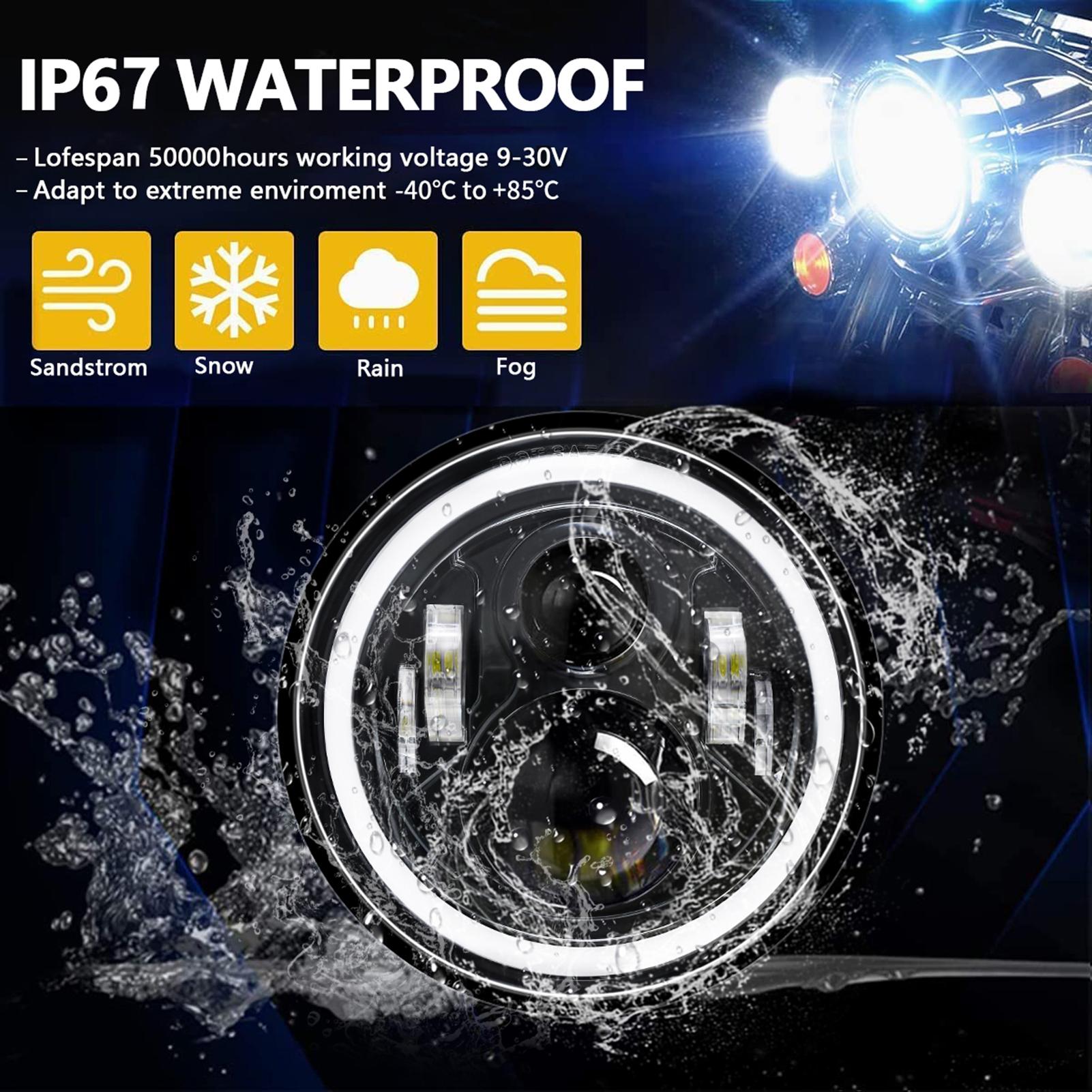 2Pcs 7 inch Car Motorcycle LED Headlight with DRLCelsiusTurn SignalCelsiusLow BeamCelsius 7 H4 Round LED Headlight IP67 Waterproof