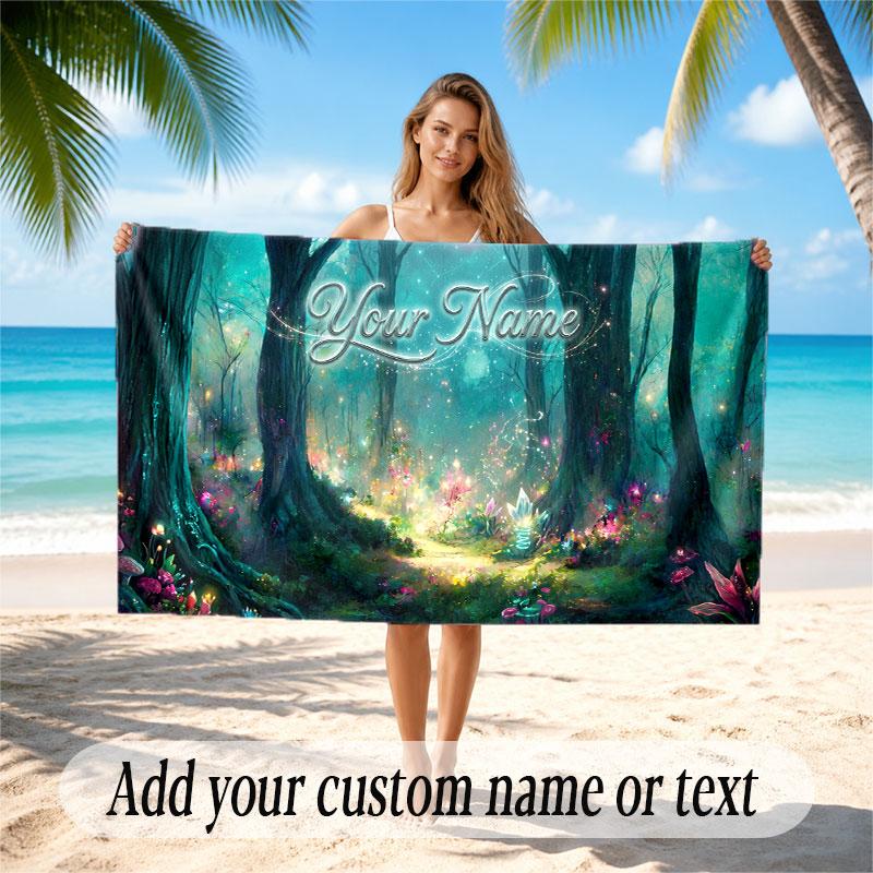 Mushroom Forest Theme Soft Beach Towel Personalized Custom Name Text Towel Portable for Beach Pool Travel