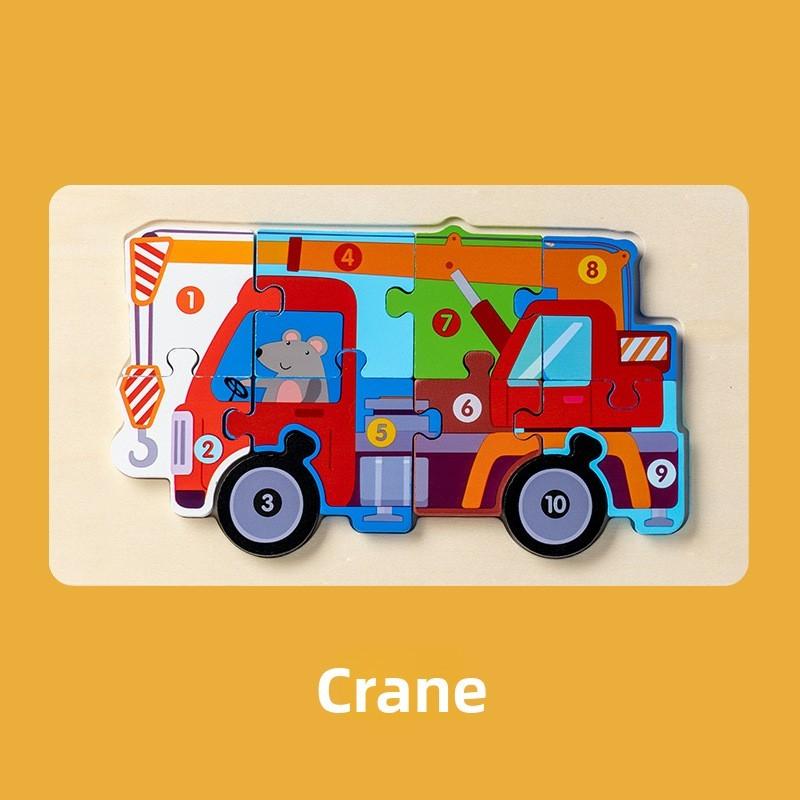 Construction Wooden Vehicle Puzzle Kids Educational Toy Gift For Early Learning