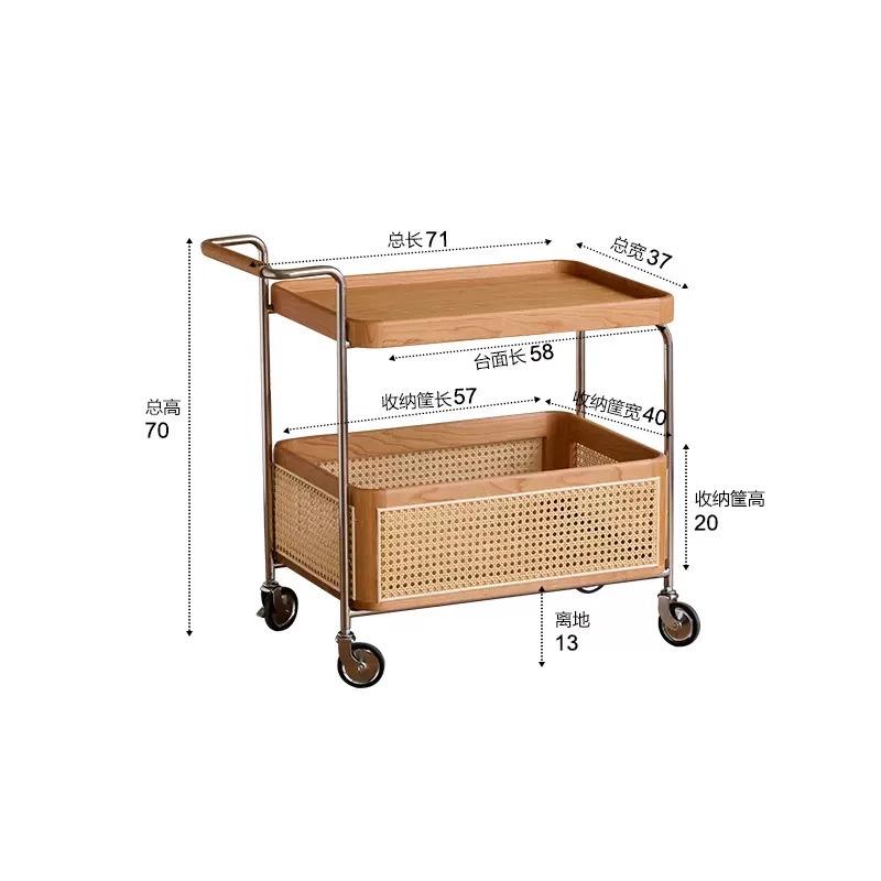Middle Ancient Style Black Walnut White Wax Wood Movable Small Coffee Table with Wheels Silent Wheels Living Room Rattan