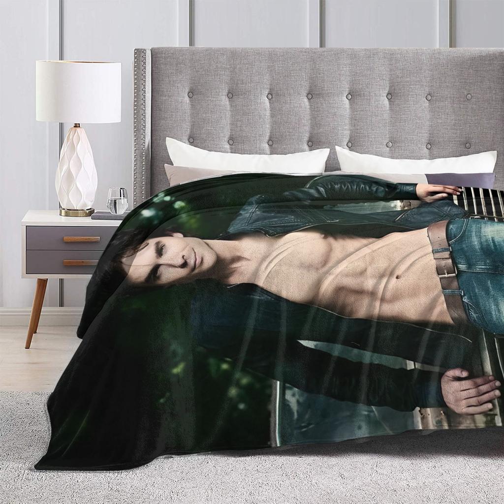 The Vampire Diaries Damon Salvatore Blanket Fleece Winter Breathable Lightweight Thin Throw Blankets for Home Bedding Throws