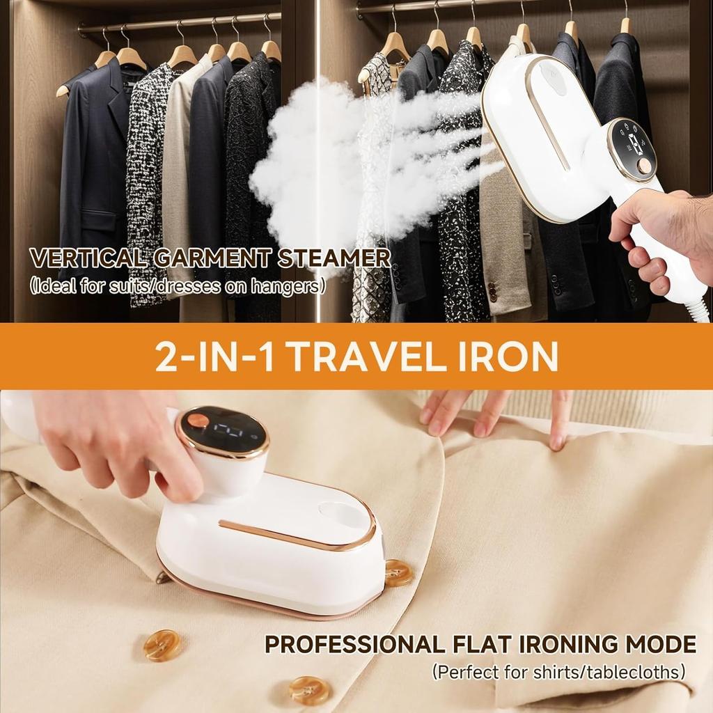 1200W portable clothing steamer, 10 second fast heating Plancha a Vapor Para Ropa, with LED, 180 ° rotating handle and ceramic base plate