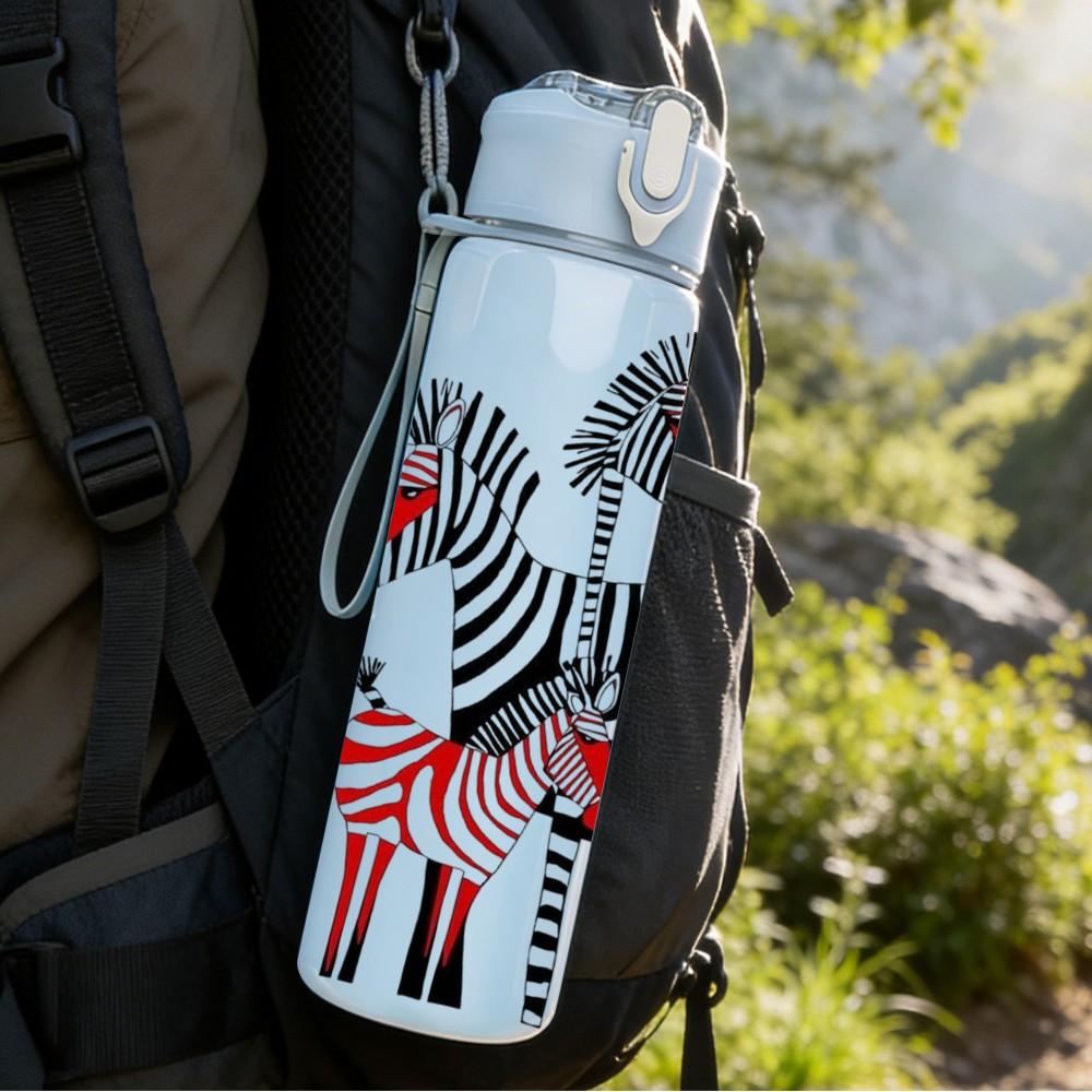 1PC Black White Zebra Animal 750ml Color Plastic Sports Water Bottle Leakproof Flip Straw Lid Suitable for Sports Office Home Use