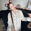 Autumn new ice silk small polka dot lace high-end long-sleeved trousers women's pajamas thin loose loungewear
