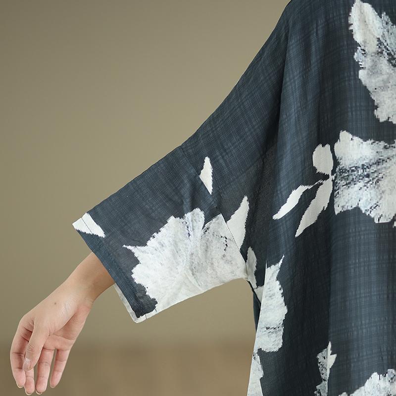 DIMANAF 2025 Women Plus Size Spring Long Dress Loose Basic Printing Vintage Casual Floral Oversize Long Sleeve Maxi