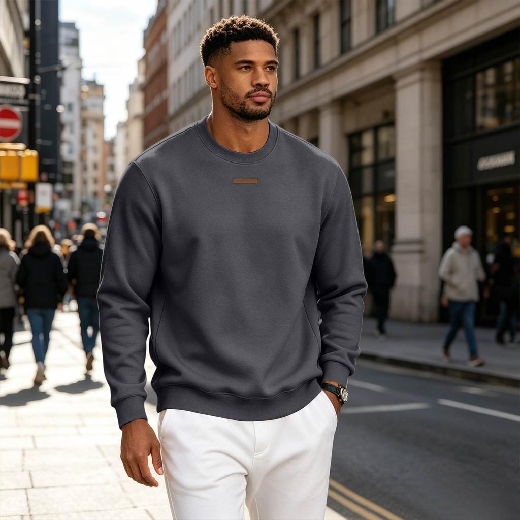 Men's Loose Fit Long Sleeve Crew Neck Sweatshirt Lightweight Fleece Pullover Casual Top for Everyday Wear