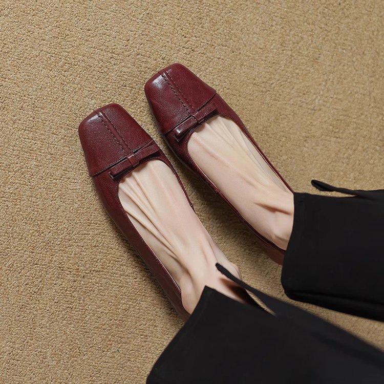 Bow square head flat heel new Chinese light mouth single shoes spring new not tired feet grandma shoes