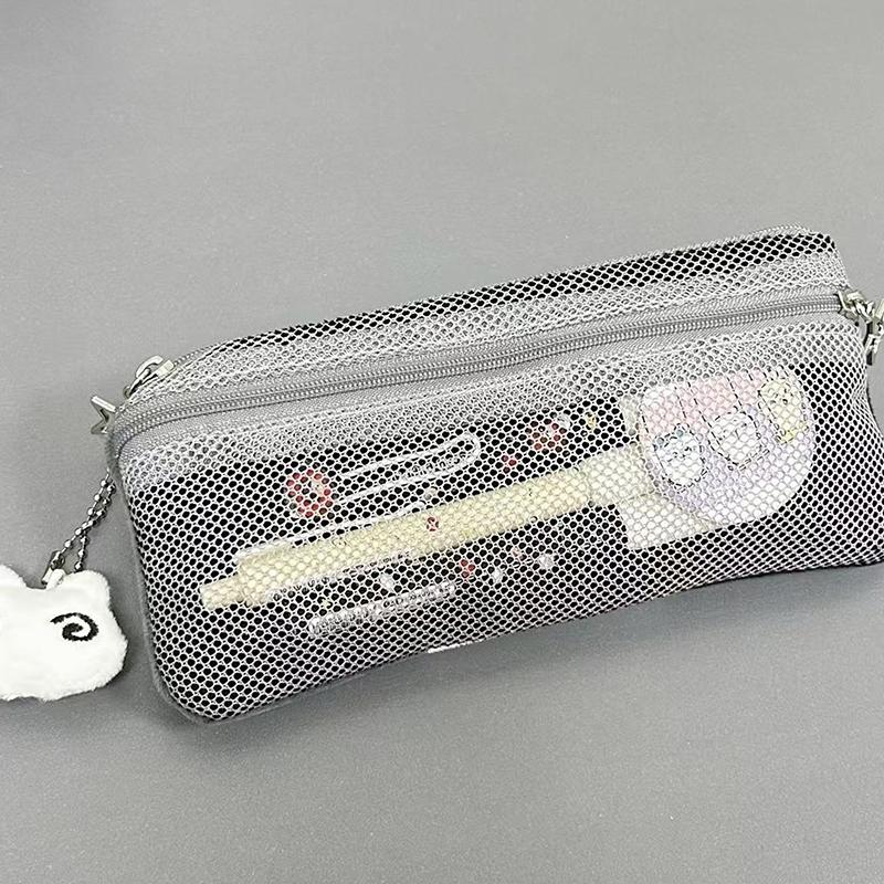 Kawaii Cartoon Black White Grey Color Blocked Plush Pencil Case Student School Desktop Stationery Large Capacity Storage Penbag