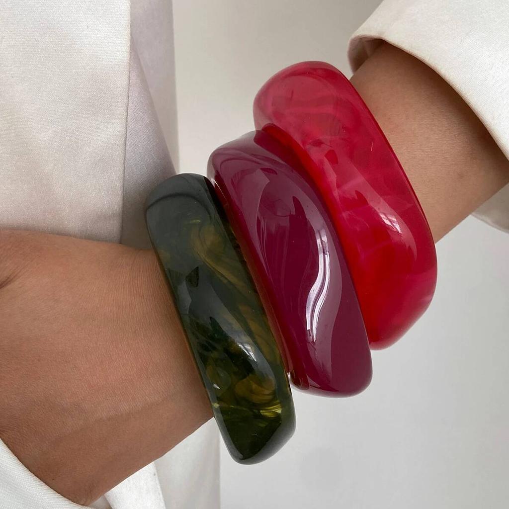 Salircon 3 Color Punk Chunky Resin Acrylic Bangles Set for Women Boho Vintage Irregular Geometric Wide Bracelets Party Jewelry