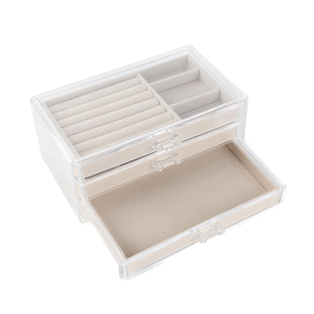Acrylic Jewelry Organizer Clear Acrylic Beige Drawer Desk Storage Jewelry Box for Stud Earrings Necklace Jewelry