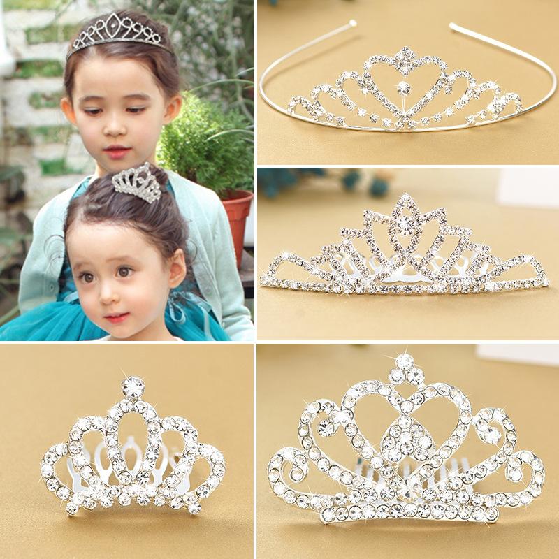 Exquisite Rhinestone Tiara Crown Cute Design Hairgrips Hair Clips for Kids and Baby Girls Birthday Headband Comb Pin