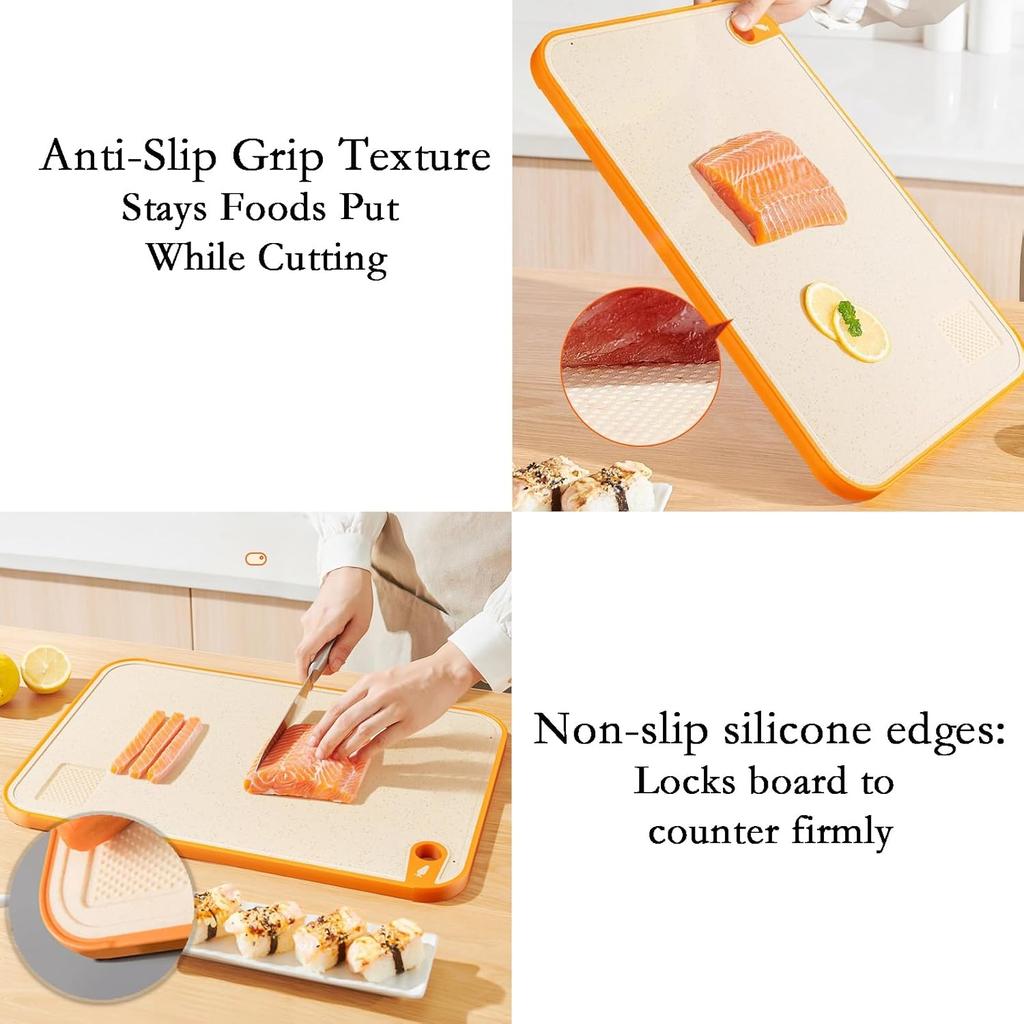 Double-Sided Wheat Straw Cutting Boards for Kitchen Dishwasher Safe Chopping Board with Juice Grooves for Meat Fruits Vegetables