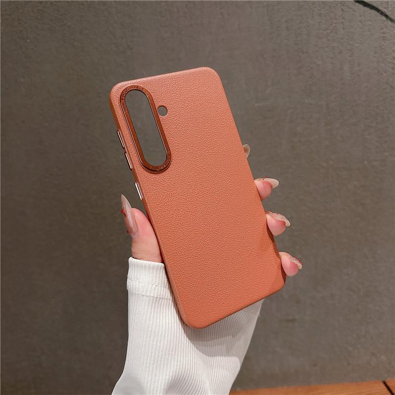 For Samsung Galaxy S24 Plus Ultra Durable Metal Big Hole Lens Frame Litchi Grain PC Case Anti-fingerprint Protector Back Cover Shell