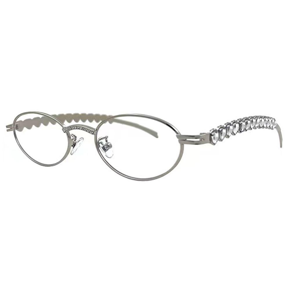 

Ins Rhinestone Sunglasses Heart Shaped Anti-Blue Light Spectacles Retro Frame Eyewear Outdoor Silver-White Lens