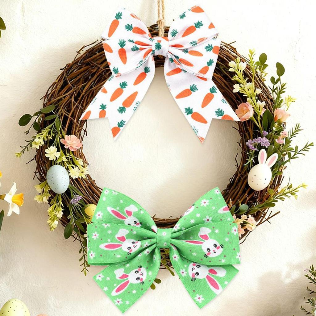 Easter Fabric Ribbon Wired 4-Pieces Garland Wreath Decorative Supplies Gift Box Wrapping Ribbon For Home School Farmhouse
