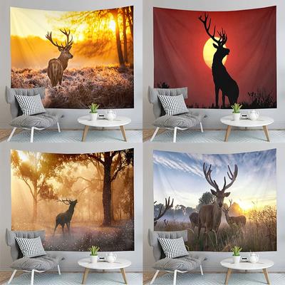 Animal Elk Tapestry Wildlife  Autumn Forest Sunset  Wall Hanging Bedroom Living Room Dormitory
