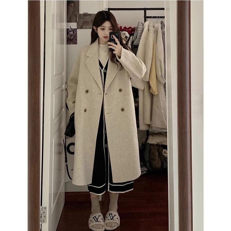

Женское осенне-зимнее пальто, толстое шерстяное пальто средней длины S бежевый