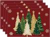 Xmas Trees Snowflakes Winter Placemats , 12x18 Inch Seasonal Red Christmas Table Mats for Party Kitchen Dining Decoration