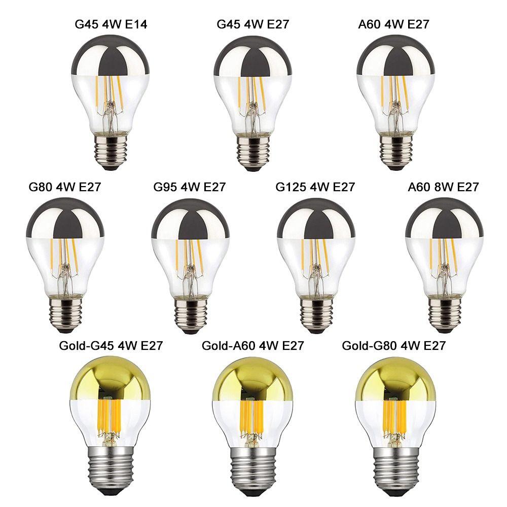 Bulbs New E27 Silver Light Ncandescent Mirror Reflection A60 Semi-plated Bulb LED Filament Bulb