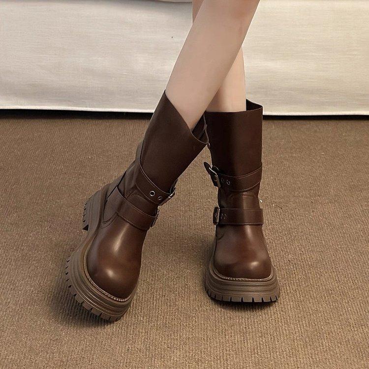 

Ретро британские ботинки Мартин для женщин 2025 осень новые толстый каблук толстая подошва средняя голень одинарные ботинки пряжка ремня ботинки-локомотивы для женщин 40