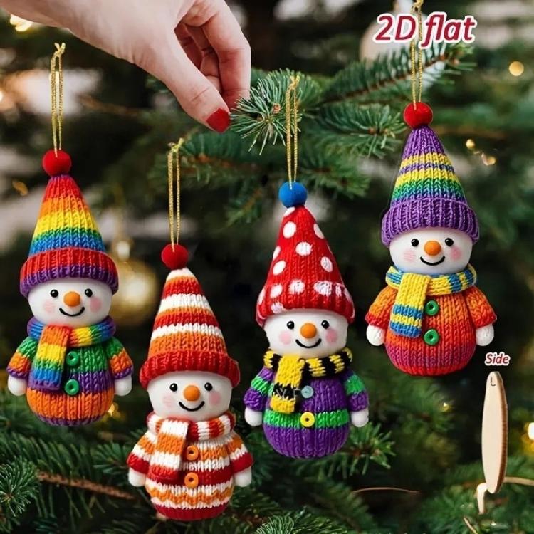 16/32 Stück Holz Schneemann Ornament Set Handgefertigt Bunte Strick Schneemann Figur Weihnachtsbaumschmuck für Heimdekoration
