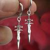Y2K Punk Sliver Color Sword Pendant Hoop Earrings for Men Women Personality Hip Hop Street Couple Dangle Earrings Jewelry Gifts