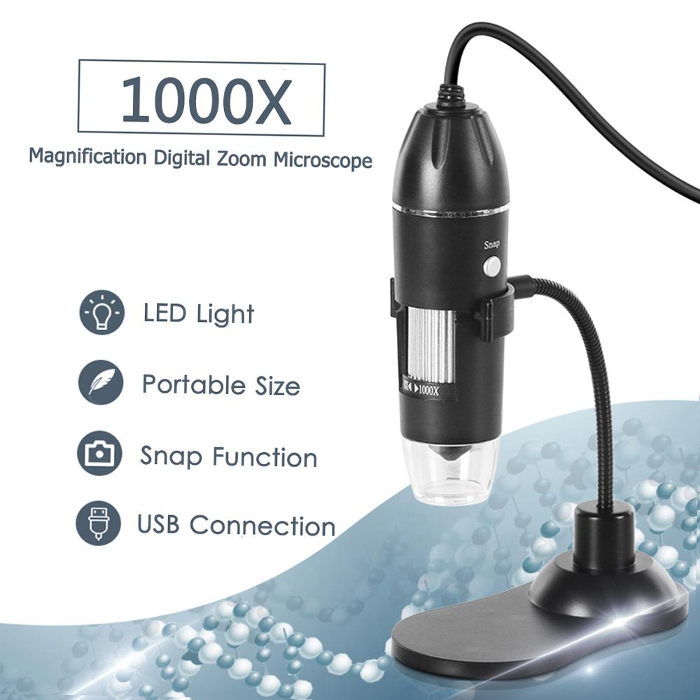 Digital Zoom Microscope USB Handheld & Desktop Magnifier 0.3MP Camera 8 LED Light Magnifying Glass 1000X Magnification