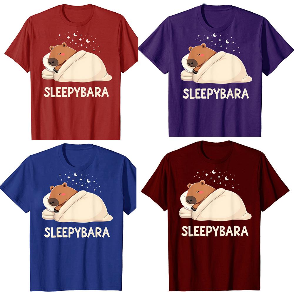 Capibara Durmiendo Sleepybara Camisetas Streetwear Manga Corta Regalos de Cumpleaños Ropa para Hombre Moda Casual Suelta Camiseta Oversize
